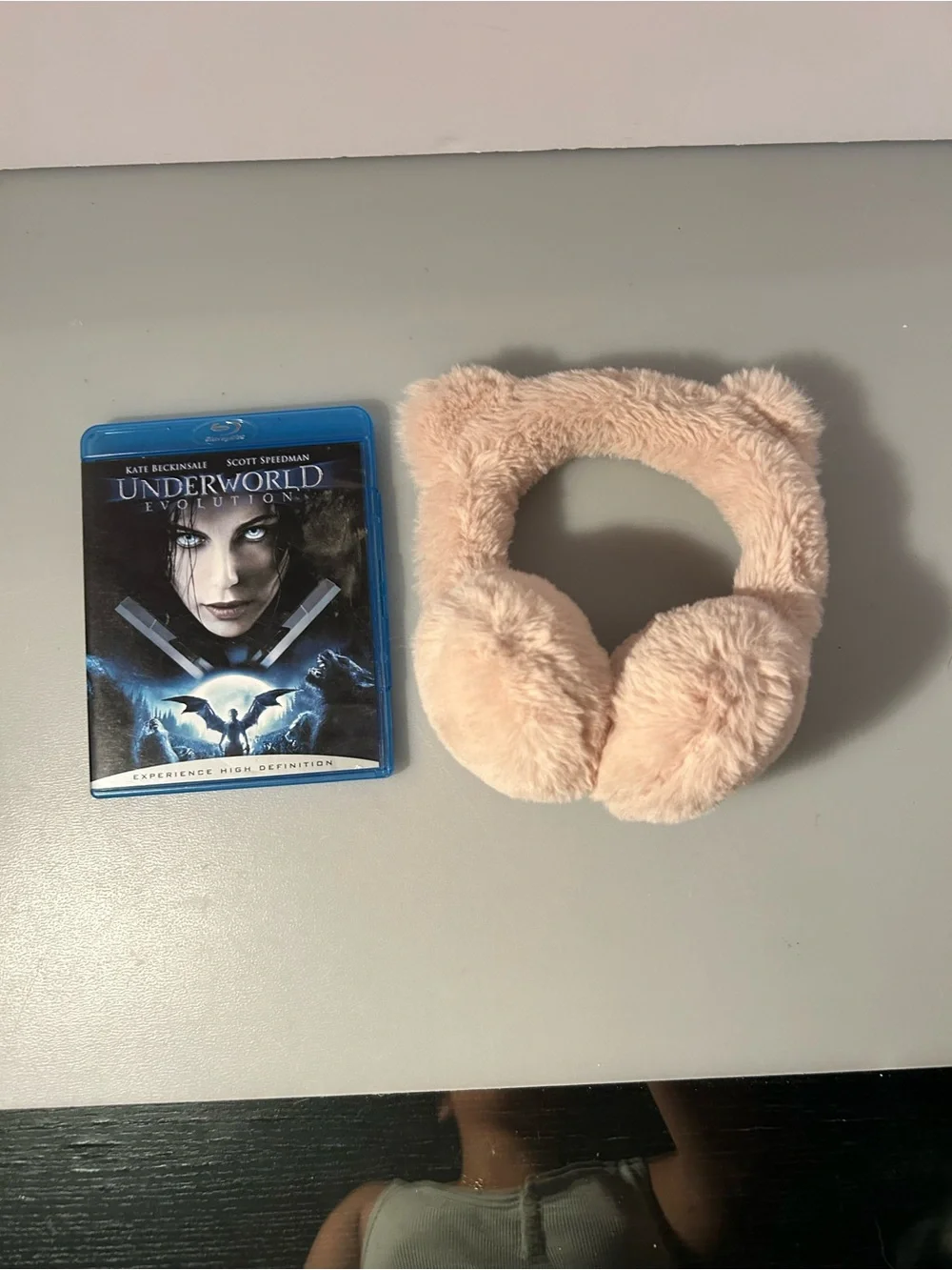 Kids pink fuzzy cat ear muffs
